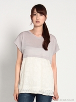 スワニーシェル刺繍MIXニットプルオーバー/ネイビー