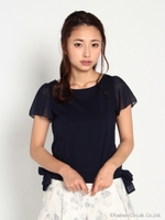 サイドリボン短丈カットソー/シロ