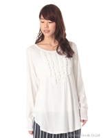 フリル使い異素材MIXカットソー/ネイビー