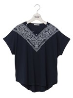 バンダナ柄プリントTシャツ/グレー