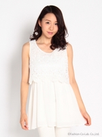 レース重ねフレアチュニック/ホワイト