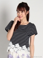 裾レースカットソー/青系