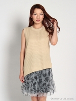 チュールプリーツスカートニット/ベージュ