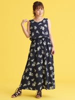 モノトーン花柄ノースリマキシワンピ/ネイビー柄