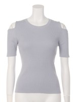 肩あきリブニット/ライトブルー