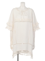 フリンジガーゼワンピース/ホワイト