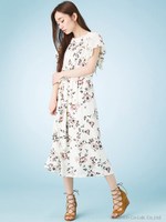 【Marie Hill】袖フリル花柄ロングワンピース/ピンク