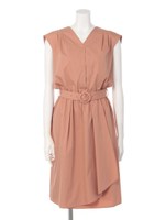 Ｖネックフレアシャツワンピース(ネイビー/レンガ)/ネイビー