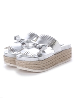 【abcdevol】フリンジフラットサンダル/ブラックスムース