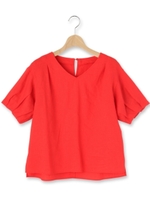 リネン混Vネックブラウス/ライトオレンジ(066)