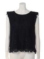 レースフリル袖ブラウス/ネイビー