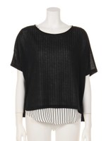 [Bonica Studio]ストライプレイヤード風ドルマンプルオーバー/ブラック