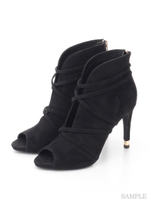 【R&E】クロスラインストラップスリットブーティ/ブラックスエード