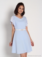 ベルト付きワンピース/ライトブルー