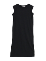 ロールアップスリーブロングワンピース/ブラック