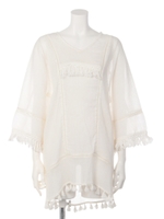 【anap mimpi】コットンフリンジチュニックワンピース/ブルー(019)