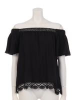 リネン混レースオフショルTOPS/ベージュ