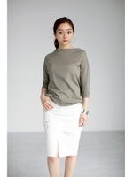 【AZUL by moussy】リネンライクニットドレープタートル7分プルオーバー/KHA