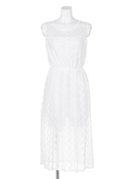 【LATINA】ナミ柄レース切替シースルーロングワンピース/WH