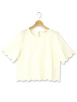 幾何学刺繍スカラップブラウス/レモンイエロー(031)