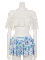 スカラップレースオフショルダービキニセット(花柄スカパン付)/ピンク