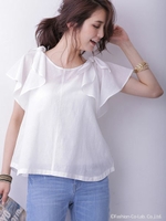 袖リボンフレアブラウス/ホワイト