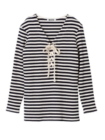 LACE UP STRIPED TOP/ホワイト