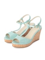 Tストラップコルクウエッジサンダル/ライトグリーン(021)