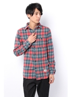 【WEB限定SALE 9/16 18:00?9/26 10:00】【AZUL by moussy】ネルチェックダメージ加工長袖ワークシャツ/RED