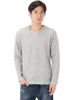 【AZUL by moussy】接結天竺キリッパVネック長袖プルオーバー/T.GRY