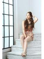 【AZUL by moussy】ANGIEエスニックバストトリムロンパース/柄YEL