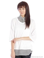 【OUTLET】オーガンジーチェックＭＩＸカットソー/ホワイト