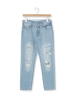 クラッシュデニムパンツ/サックス(090)