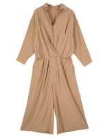 ドレープシャツワイドパンツオールインワン/カーキ