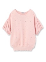 ビーズドット半袖ニット/ベビーピンク(071)