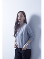 【AZUL by moussy】4者混地柄切替スリットラウンドネック長袖プルオーバー/T.GRY