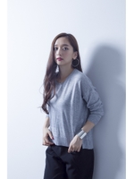 【AZUL by moussy】4者混地柄切替スリットラウンドネック長袖プルオーバー/T.GRY