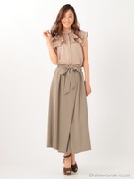 【steady.9月号掲載】ウエストリボンスカート風ワイドパンツ/ベージュ