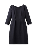 キーネック八分袖ハイウエストワンピース/ブルー系(094)