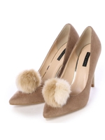 【BABY PURE】ファー付き2WAYポインテッドパンプス/ベージュスエード
