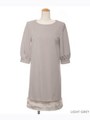 裾ファー5分袖パフスリーブワンピース/ライトグレー