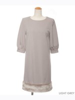 裾ファー5分袖パフスリーブワンピース/ライトグレー