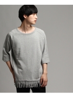 五分袖フリンジ裏毛カットソー/ベージュ系(054)