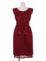 袖裾レース使いワンピース/ベージュ