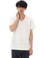 【AZUL by moussy】ヘンリボンボーダーVネック半袖T/WHT