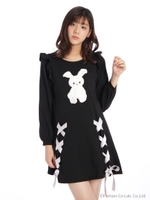 うさぎアップリケAライン裏毛OP/ブラック