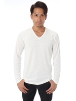 【AZUL by moussy】HOTタックフライスVネック長袖プルオーバー/BLK