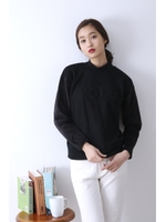 【AZUL by moussy】裏毛裏起毛Vol.5エンボス長袖プルオーバー/BLK