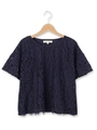 総レース×ジョーゼットシャツ/ネイビー(093)