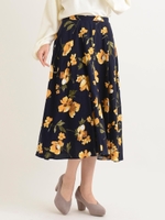 中花柄ミモレスカート/ワイン柄